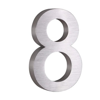 De Angelo RVS 20cm van yessential.nl: een metallic nummer 8 met een geborstelde zilveren afwerking, schuin weergegeven tegen een witte achtergrond.