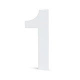 De Adamo White 15cm van yessential.nl is een groot, driedimensionaal nummer één dat rechtop staat tegen een effen witte achtergrond - ideaal als huisnummer.