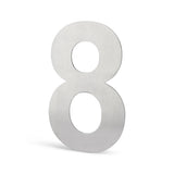 De Adamo RVS 15cm van yessential.nl is een metallic nummer acht, rechtopstaand tegen een effen witte achtergrond, die de stijl van stijlvolle huisnummers weerspiegelt.