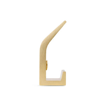 De Huso Gold van yessential.nl is een strakke, goudkleurige, moderne haak met een hoekig ontwerp-getoond in zijaanzicht tegen een witte achtergrond-ideaal als stijlvolle kapstokhaak goud voor eigentijdse interieurs.