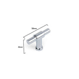 De 10x Cordero Chroom knop van yessential.nl, perfect als keukenkast knoppen of meubelknoppen chroom, is afgebeeld op een witte achtergrond met afmetingen van 56mm breed en 41mm hoog.