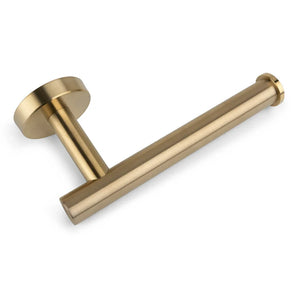 De Tino Gold toiletrolhouder van yessential.nl heeft een modern, minimalistisch design met cilindrische staaf en ronde wandplaat - de perfecte luxe accessoire voor elke stijlvolle badkamer.