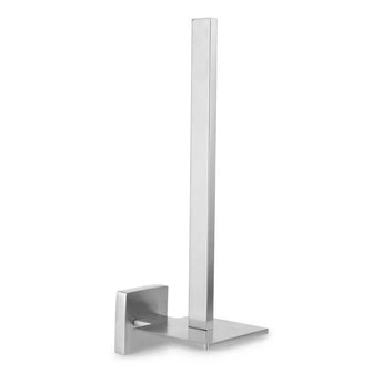 De Bellino RVS toiletrolhouder badkamer van yessential.nl heeft een modern, minimalistisch roestvrijstalen ontwerp met een verticale stang en vierkante voet, perfect voor wandmontage.