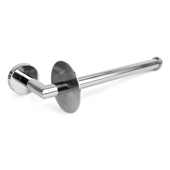De Nando Chroom WC-set van yessential.nl heeft een wandgemonteerde roestvrijstalen toiletpapierhouder met een ronde basis en horizontale stang, en biedt een moderne, minimalistische look die elke chroom badkamer of toiletset aanvult.