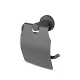 De Julio Pearl Grey wc-rolhouder van yessential.nl is een modern, aan de muur bevestigd stuk met een plat deksel en een gebogen haak in matzwart - een must voor moderne toiletaccessoires.