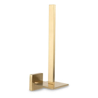 De Bellino Gold toiletrolhouder van yessential.nl heeft een modern ontwerp met een vierkante basis en een verticale rechthoekige stang voor het ophangen van toiletpapierrollen.