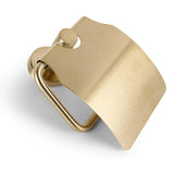 De Fabiano Gold WC set van yessential.nl is een moderne, wandgemonteerde toiletpapierhouder met een matgouden afwerking en gebogen afdekplaat, afgebeeld op een witte achtergrond.