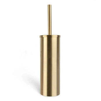 De Bruno Gold toiletborstel van yessential.nl is een slanke, cilindrische gouden borstel met vervangbare kop, bijpassend handvat en houder in een minimalistisch modern design.