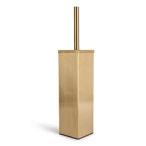 De Lazzo Gold WC Set van yessential.nl heeft een moderne gouden toiletborstel met een rechthoekige basis en cilindrische handgreep - boren is niet nodig. Perfect voor stijlvolle badkamer accessoire sets, het staat rechtop tegen elk decor.