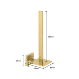 Bellino Gold toiletrolhouder van yessential.nl heeft een vierkante voet, een minimalistisch ontwerp en een gouden afwerking. Afmetingen: 255mm (H), 113mm (L), 80mm (B), 55mm zijhoogte, 30mm doorsnede. Een moderne reserverolhouder goud voor stijlvolle badkamers.
