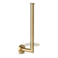 De Roberto Gold van yessential.nl is een moderne, aan de muur gemonteerde toiletrolhouder in mat goudkleurig metaal met een cilindrische stang en ronde voet - een elegante upgrade voor je badkameraccessoires.