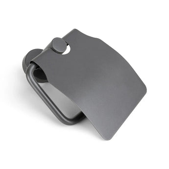Een moderne Julio Pearl Grey wc-rol houder van yessential.nl met matte afwerking en afgeronde wandmontage, gefotografeerd tegen een witte achtergrond-ideaal voor liefhebbers van moderne toiletaccessoires.