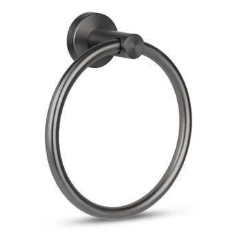 De Elarbo Gunmetal handdoekring van yessential.nl heeft een zwart gunmetal kleur, rond design en matte afwerking. Deze wandgemonteerde ring is een moderne, minimalistische en stijlvolle accessoire voor de badkamer.