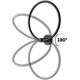 De Elarbo Chrome handdoekring van yessential.nl is een ruimtebesparende badkameraccessoire voor aan de muur. De ring draait 180 graden, wat met drie grijze posities wordt getoond om de verstelbare beweging te laten zien.