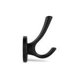 De Eduardo Black Deluxe, een wandkapstokhaak met een ronde basis van yessential.nl, wordt getoond in zijaanzicht geïsoleerd op een witte achtergrond.