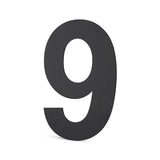 Een groot zwart cijfer 9 op een witte achtergrond gemaakt van yessential.nl Animo Black 15cm (geen boor) sticker. Deze zelfklevende zwarte sticker is perfect voor duidelijke, stijlvolle adresmarkering.