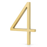 De Amato Gold 12,5cm van yessential.nl, een goudkleurig en staand huisnummer in 3D, valt op tegen een witte achtergrond-ideaal om moderne huisnummers stijlvol te presenteren.