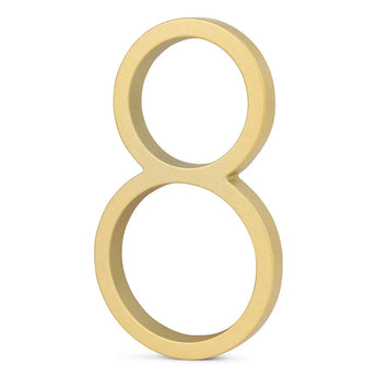 De Amato Gold 15cm van yessential.nl is een opvallend, goudkleurig 3D huisnummer dat rechtop staat - perfect voor iedereen die op zoek is naar moderne huisnummers.