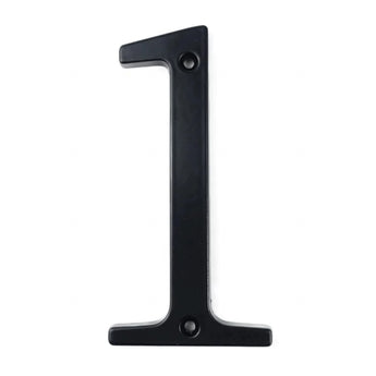 De Matteo Black 10cm van yessential.nl is een metalen nummer 1 plaquette in zwart met twee schroefgaten voor bevestiging, afgebeeld op een witte achtergrond.