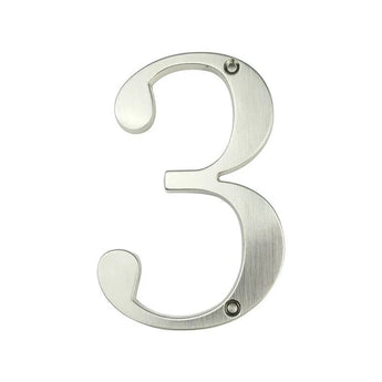 De Matteo Nickel 10cm van yessential.nl is een metalen nummer 3 bord met een geborstelde nikkel afwerking en twee schroefgaten voor montage-een rechtsboven, een middenonder. Ideaal om Matteo huisnummers een moderne look te geven.