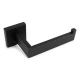 De Vero Black Deluxe van yessential.nl is een matzwarte, wandgemonteerde toiletrolhouder zwart met een modern, hoekig ontwerp en vierkante basis, voorzien van een rechte arm met opstaand uiteinde voor luxe toiletaccessoires.