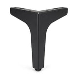 De Menno Black 13cm van yessential.nl is een zwarte, Y-vormige stalen meubelpoot met een centrale verticale steun, twee schuine armen met schroefgaten voor bevestiging en een klein verstelbaar voetje aan de basis.