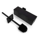 De Moreno Black WC-set van yessential.nl heeft een moderne matzwarte toiletborstel met een vierkant handvat en bijpassende rechthoekige houder-minimalistisch design, perfect als stijlvolle badkameraccessoires of voor elke toiletaccessoireset. Afgebeeld op een witte achtergrond.