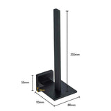 De Bellino Black van yessential.nl is een moderne toiletrolhouder met een strakke zwarte afwerking, verticale standaard met L-vormige steun en rechthoekige voet. Afmetingen: 255mm hoog, 113mm lang, 80mm breed - een combinatie van stijl en functionaliteit.