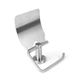 De Lauro RVS WC Set van yessential.nl heeft een strakke roestvrijstalen wandcloset met gebogen achterplaat en horizontale arm, perfect te combineren met bijpassende toiletborstelhouders of accessoires. Afgebeeld tegen een witte achtergrond.