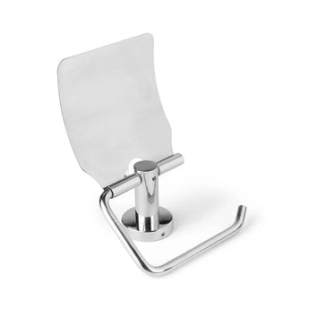 De Mano RVS WC Set van yessential.nl is een wandgemonteerde, zilver metalen toiletpapierhouder met een gebogen arm en platte rechthoekige achterplaat, ideaal om te combineren met andere RVS badkameraccessoires of moderne toiletaccessoiresets.