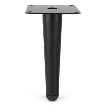 Het Kenino Black 15cm meubelpootje van yessential.nl is zwart, heeft een brede rechthoekige montageplaat en een afgeronde basis, perfect voor montage onder sofa's, stoelen of tafels.
