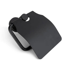 De Julio Black van yessential.nl is een matzwarte toiletrolhouder met klep en afgeronde hoeken, stijlvol aan de muur gemonteerd en perfect als moderne badkameraccessoire.