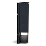 Zijaanzicht van de yessential.nl Nevio Antraciet brievenbus met een slank rechthoekig ontwerp, strakke lijnen, bovenste voorvak en onderste vak voor een moderne minimalistische look.