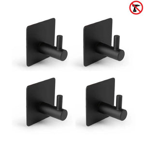 De 4x Navarro Black van yessential.nl zijn zelfklevende handdoekhaken in zwart met een moderne vierkante achterplaat, voorzien van een "no drilling" ontwerp voor eenvoudige installatie zonder gereedschap.