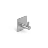 De Tapio RVS WC Set (no-drill) van yessential.nl heeft een roestvrijstalen wandhaak met een vierkante basis en cilindrische knijper - ideaal voor moderne badkamers of RVS toiletaccessoires. Hier afgebeeld tegen een effen witte achtergrond.