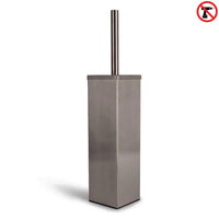 De yessential.nl Velasco Gunmetal toiletborstel heeft een vierkante houder, hoeft niet geboord te worden voor installatie (no-drill symbool rechtsboven), en is ideaal voor vrijstaand gebruik.