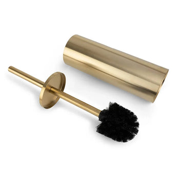 De Fabiano Gold WC-set van yessential.nl heeft een goudkleurige toiletborstel met een cilindrische houder en zwarte borstelkop - een elegante toevoeging aan elke badkameraccessoirecollectie.