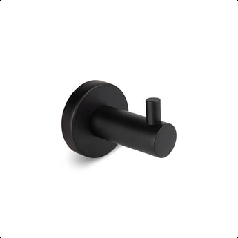 De Justo Black Hook is een matzwarte RVS handdoekhaak met een cilindrische voet en een korte, horizontale pin-ideaal als handdoekhaak zwart voor je badkamer.
