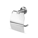 De Julio RVS toiletrolhouder van yessential.nl is een strakke, roestvrijstalen houder met klep, gebogen afdekplaat en horizontale arm voor stijlvol ophangen van je toiletpapier.