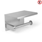 De Tapio RVS WC Set (no-drill) van yessential.nl is een roestvrijstalen wandcloset met bovenplank, onderdeel van een stijlvolle badkamerset. Het "niet boren" icoon geeft aan dat het zonder boren wordt geïnstalleerd.