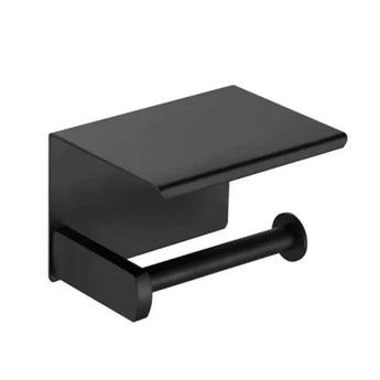 De Lazzo Black WC Set (no-drill) van yessential.nl is een zwarte, aan de muur bevestigde toiletrolhouder met een plankje voor kleine spullen. Eenvoudig te installeren zonder boren - ideaal voor matzwarte badkameraccessoires.