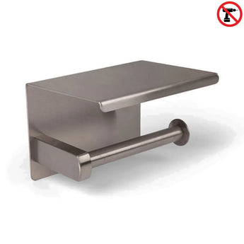 De Tazio Gunmetal (No Drill) toiletrolhouder van yessential.nl heeft een handige plank en is dankzij de zelfklevende montage eenvoudig te installeren, helemaal zonder boren.