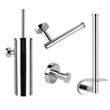 De Cosimo Chroom WC-set van yessential.nl bestaat uit vier roestvrijstalen onderdelen - een wc-borstelhouder, wc-papierhouder, reserverolhouder en wandhaak - in een strakke afwerking van gepolijst chroom. Upgrade je badkameraccessoires set in stijl!.