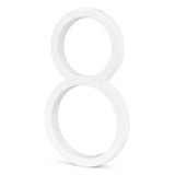 Een strak, 3D wit nummer acht staat rechtop tegen een effen achtergrond - ideaal voor moderne huisnummers zoals de Amato White 20cm van yessential.nl of andere stijlvolle huisnummers wit.